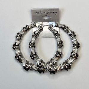 💎🖤✨Silver bamboo hoops 3.5” fashion hoops